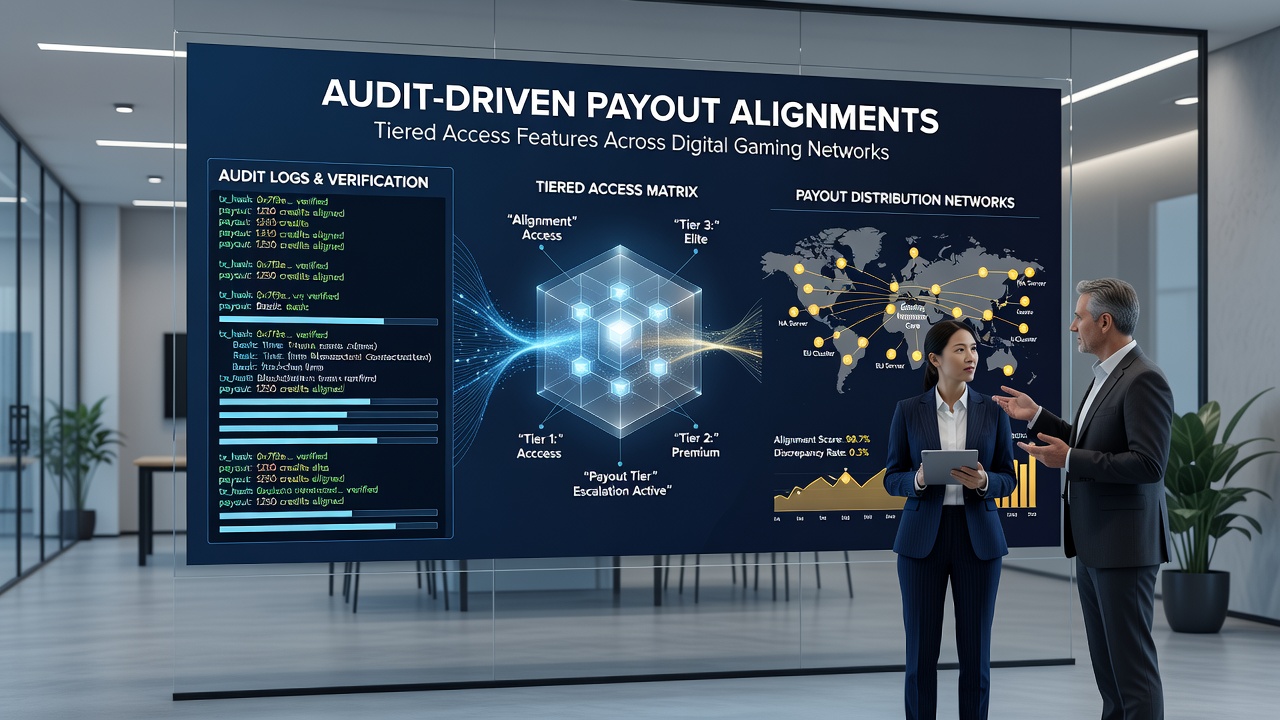 Network architecture diagram illustrating payout verification flows between audit servers and tiered membership systems