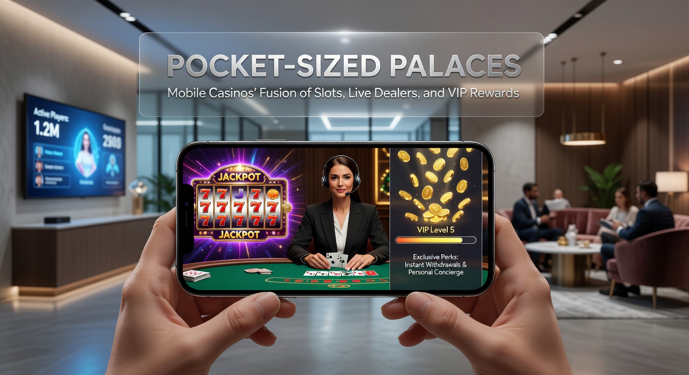 Close-up of a hand holding a phone with a live dealer roulette wheel spinning, slots reels blurring in the background, and a VIP badge notification popping up